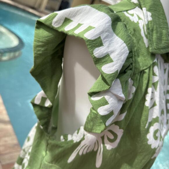 NWOT Umgee Green Boho Peplum Blouse L Large Ruffle Cap Sleeve Sleeveless - Picture 2 of 8